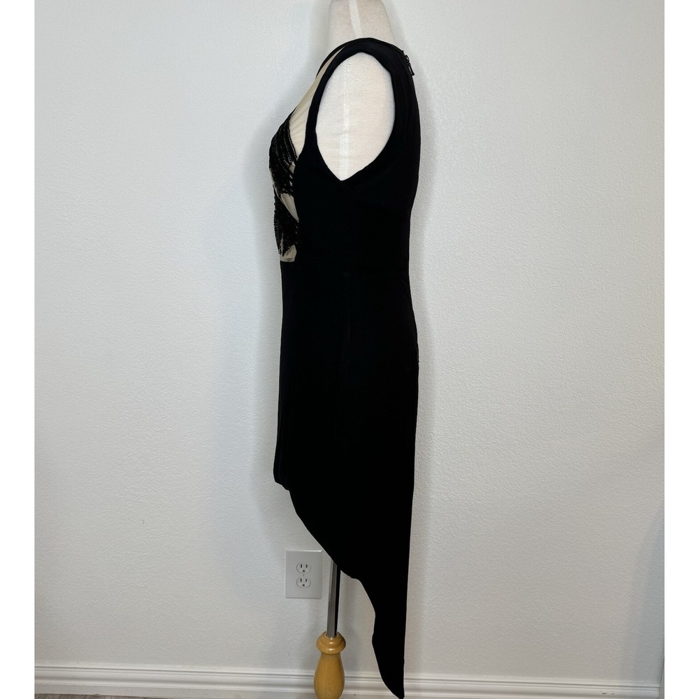 Manning Cartell Hi Lo Evening Dress US 6 Black Sleeveless Beaded Sheer Illusion - Picture 4 of 14